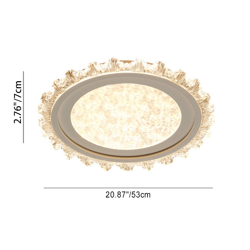Modern Luxury Round Cream Wave Iron Acrylic LED Flush Mount Ceiling Light For Living Room