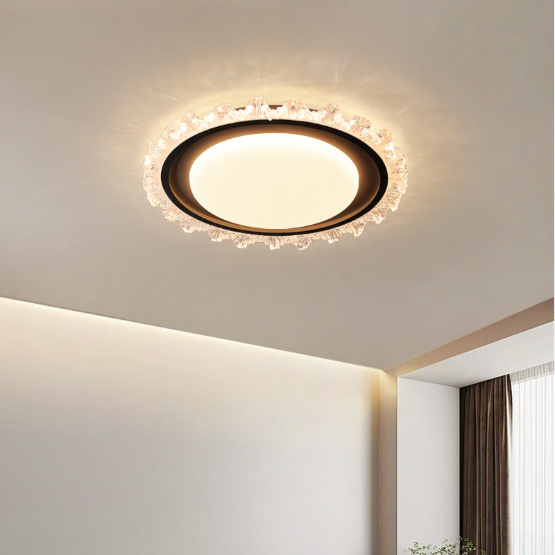 Modern Luxury Round Cream Wave Iron Acrylic LED Flush Mount Ceiling Light For Living Room