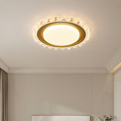 Modern Luxury Round Cream Wave Iron Acrylic LED Flush Mount Ceiling Light For Living Room