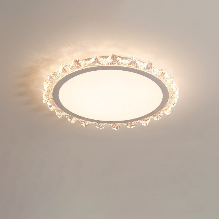 Modern Luxury Round Cream Wave Iron Acrylic LED Flush Mount Ceiling Light For Living Room