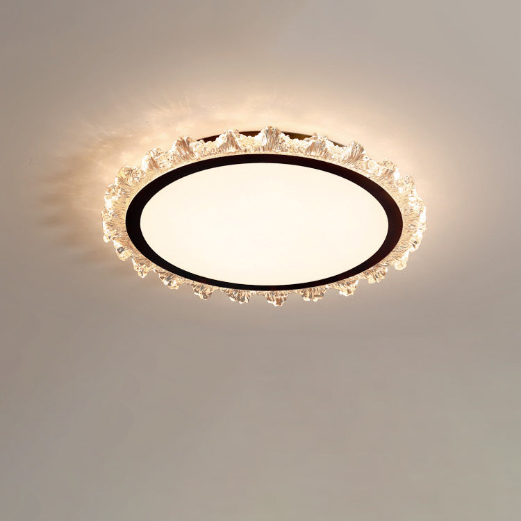 Modern Luxury Round Cream Wave Iron Acrylic LED Flush Mount Ceiling Light For Living Room