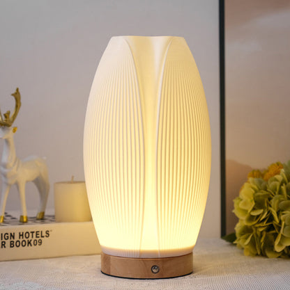 Contemporary Creative USB 3D Curved Wave Tulip Hedgehog Wood Base PLA LED Table Lamp Night Light For Bedroom