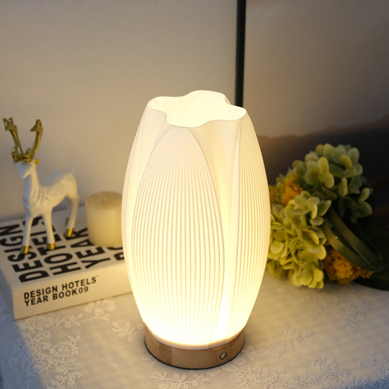 Contemporary Creative USB 3D Curved Wave Tulip Hedgehog Wood Base PLA LED Table Lamp Night Light For Bedroom
