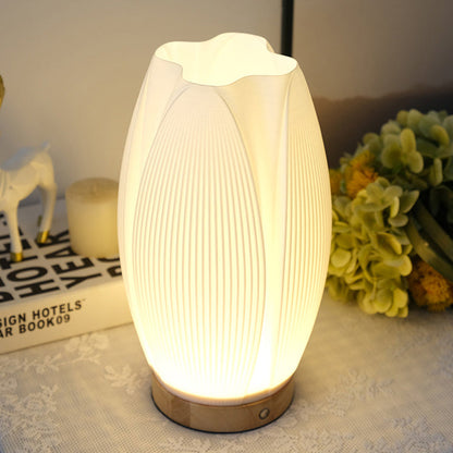 Contemporary Creative USB 3D Curved Wave Tulip Hedgehog Wood Base PLA LED Table Lamp Night Light For Bedroom