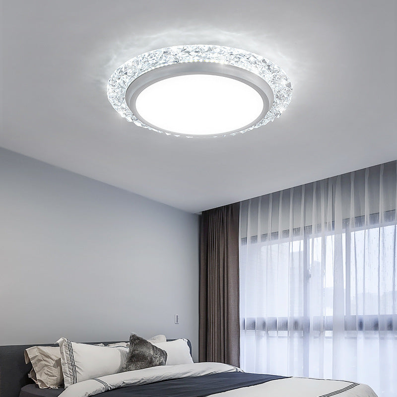 Modern Luxury Round Acrylic Aluminum Crystal LED Flush Mount Ceiling Light For Living Room