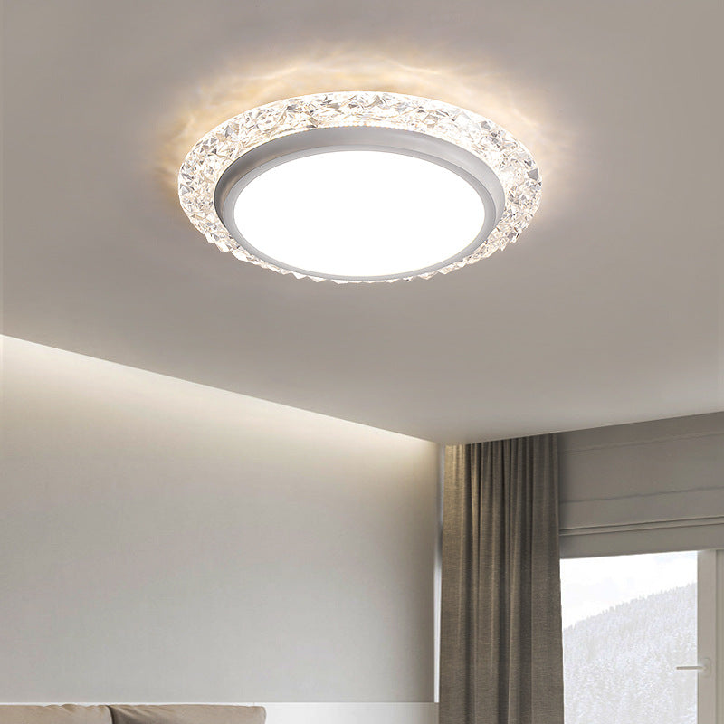Modern Luxury Round Acrylic Aluminum Crystal LED Flush Mount Ceiling Light For Living Room