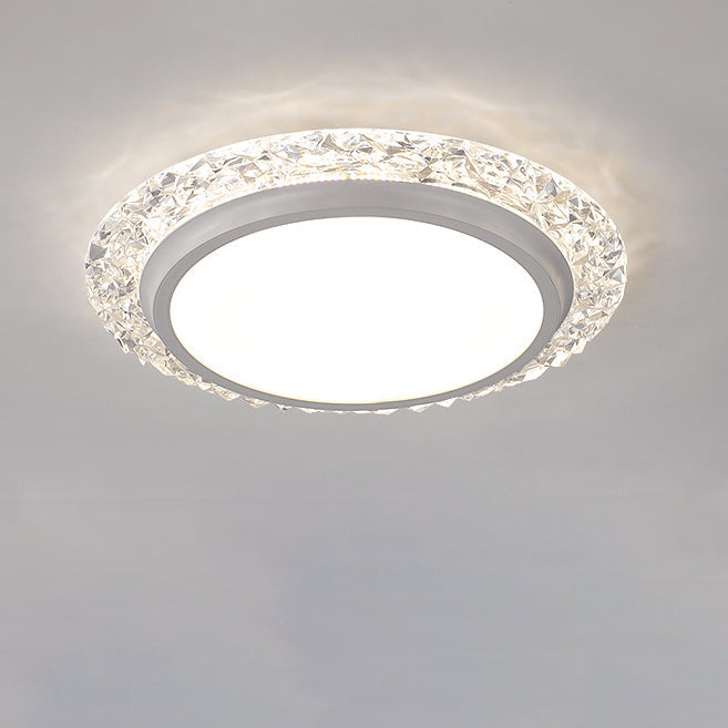 Modern Luxury Round Acrylic Aluminum Crystal LED Flush Mount Ceiling Light For Living Room