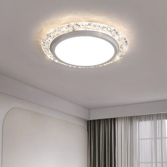 Modern Luxury Round Acrylic Aluminum Crystal LED Flush Mount Ceiling Light For Living Room