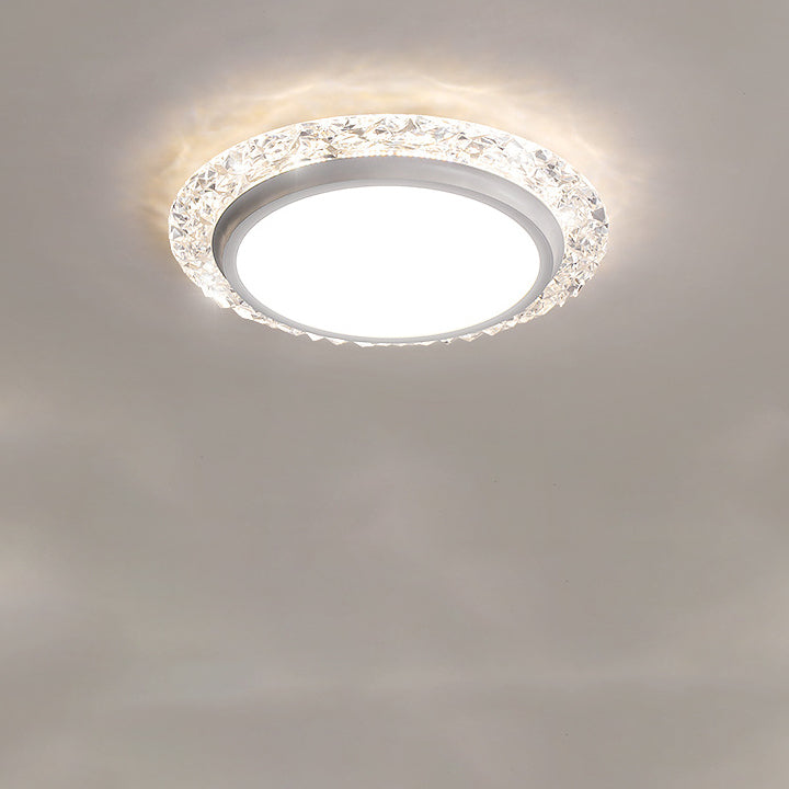 Modern Luxury Round Acrylic Aluminum Crystal LED Flush Mount Ceiling Light For Living Room