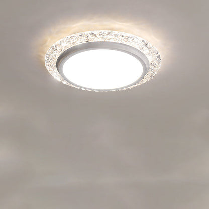 Modern Luxury Round Acrylic Aluminum Crystal LED Flush Mount Ceiling Light For Living Room