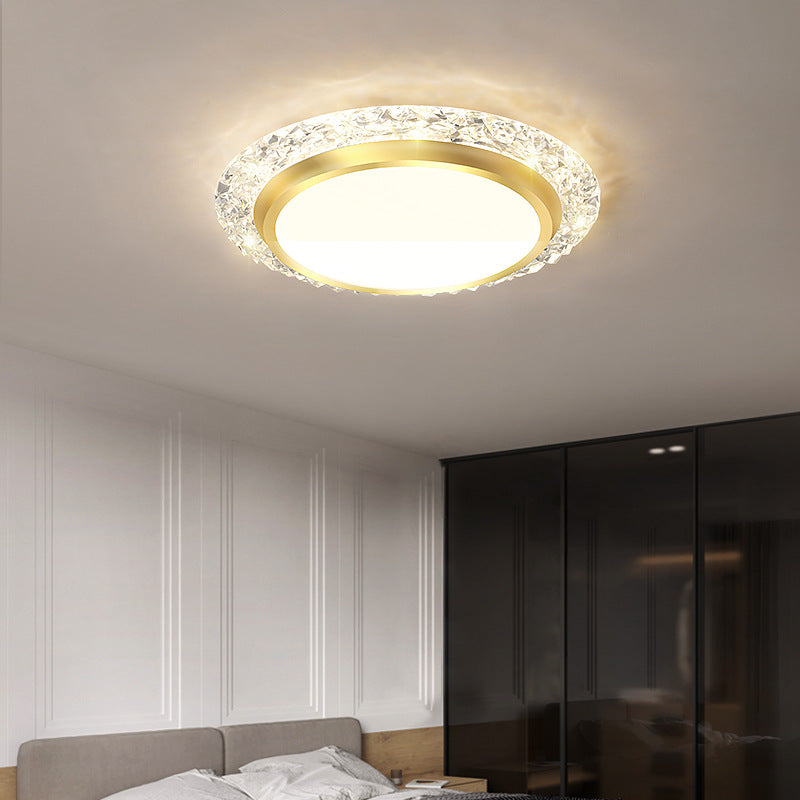 Modern Luxury Round Acrylic Aluminum Crystal LED Flush Mount Ceiling Light For Living Room