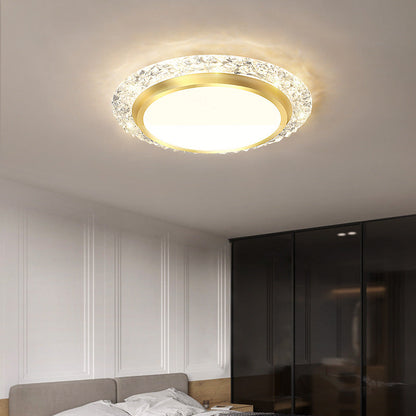 Modern Luxury Round Acrylic Aluminum Crystal LED Flush Mount Ceiling Light For Living Room