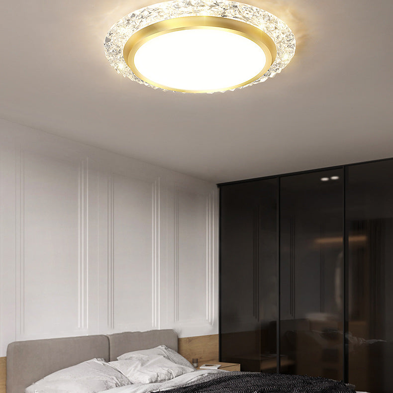 Modern Luxury Round Acrylic Aluminum Crystal LED Flush Mount Ceiling Light For Living Room