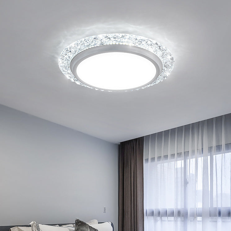 Modern Luxury Round Acrylic Aluminum Crystal LED Flush Mount Ceiling Light For Living Room