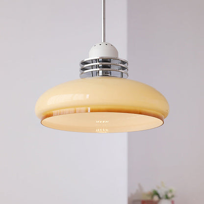Traditional Vintage Round Head Glass Shade Iron PVC 1-Light Pendant Light For Living Room
