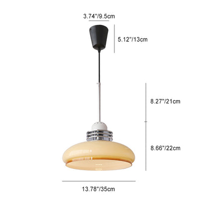 Traditional Vintage Round Head Glass Shade Iron PVC 1-Light Pendant Light For Living Room