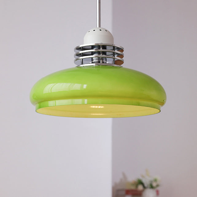 Traditional Vintage Round Head Glass Shade Iron PVC 1-Light Pendant Light For Living Room