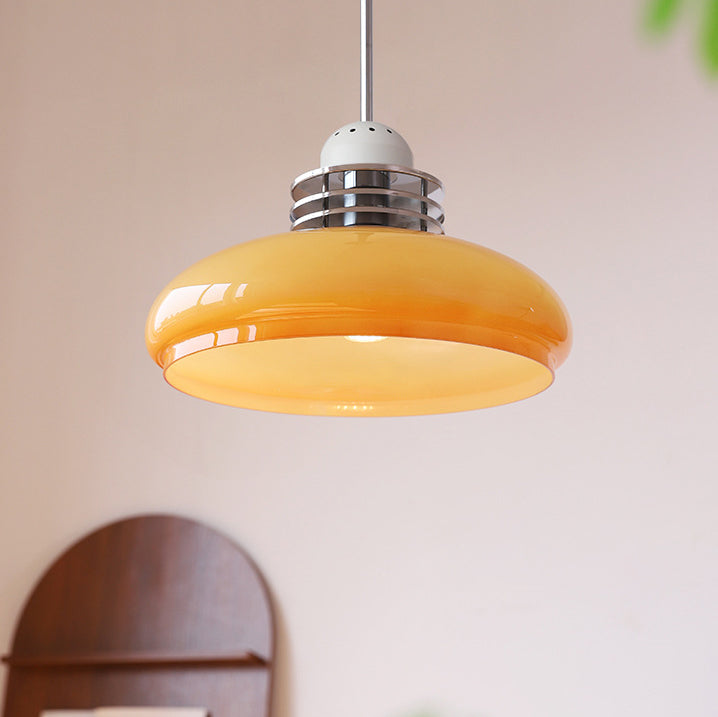 Traditional Vintage Round Head Glass Shade Iron PVC 1-Light Pendant Light For Living Room