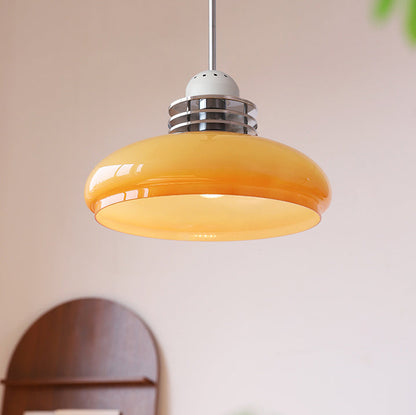 Traditional Vintage Round Head Glass Shade Iron PVC 1-Light Pendant Light For Living Room