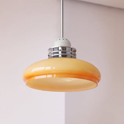 Traditional Vintage Round Head Glass Shade Iron PVC 1-Light Pendant Light For Living Room