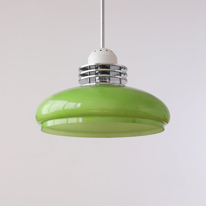 Traditional Vintage Round Head Glass Shade Iron PVC 1-Light Pendant Light For Living Room