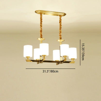 Traditional Chinese Brass Glass Cylinder Lantern Shade 3/6/8/10/15- Light Chandelier For Dining Room