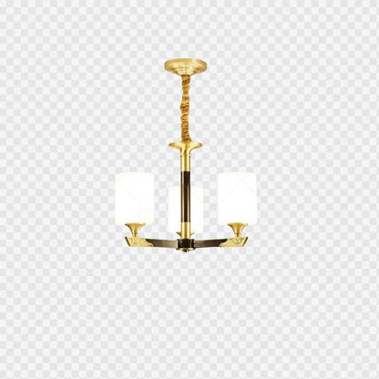 Traditional Chinese Brass Glass Cylinder Lantern Shade 3/6/8/10/15- Light Chandelier For Dining Room