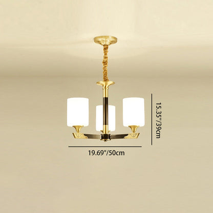 Traditional Chinese Brass Glass Cylinder Lantern Shade 3/6/8/10/15- Light Chandelier For Dining Room