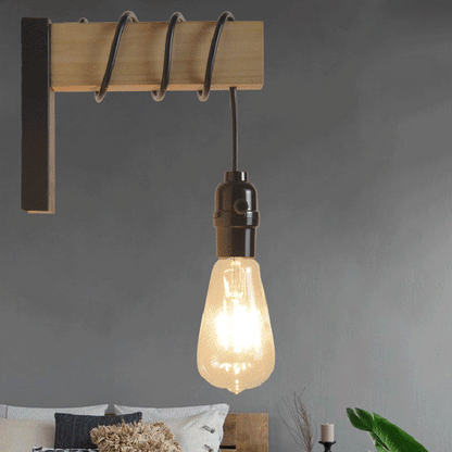 Contemporary Industrial Rectangular Square Base Wood Arm Glass 1-Light Wall Sconce Lamp For Bedroom