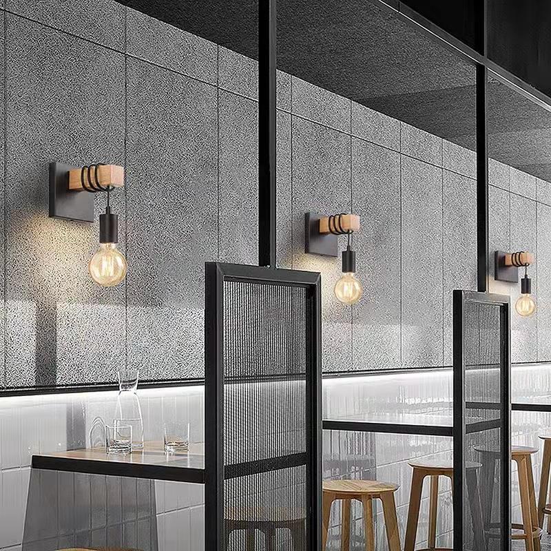 Contemporary Industrial Rectangular Square Base Wood Arm Glass 1-Light Wall Sconce Lamp For Bedroom