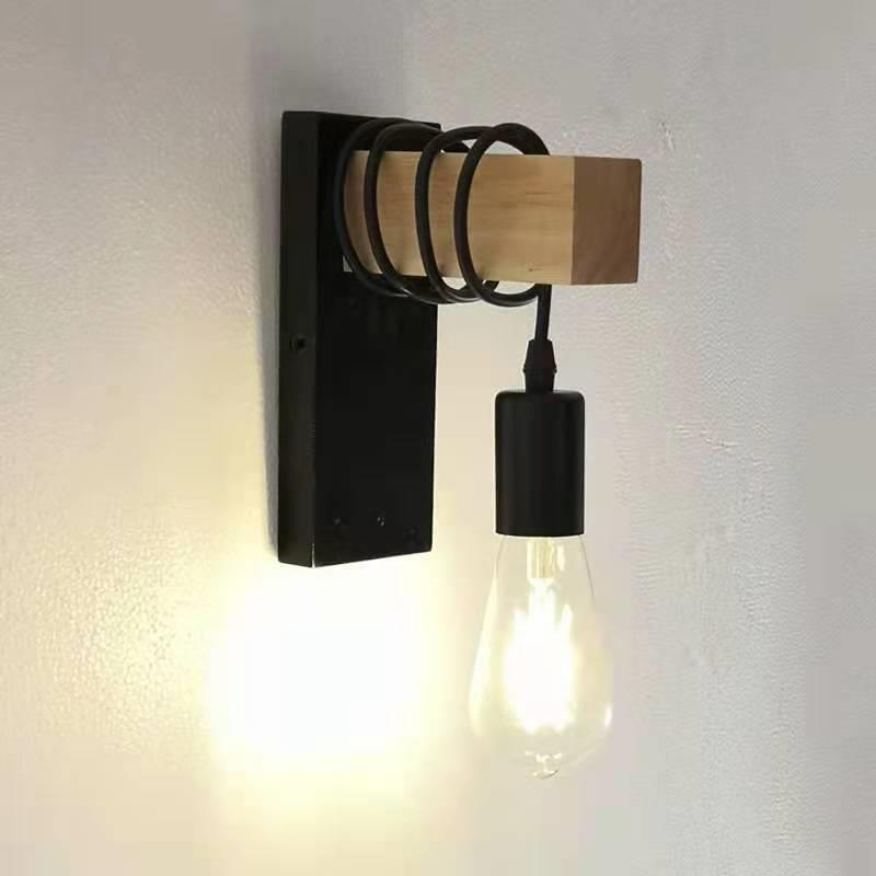 Contemporary Industrial Rectangular Square Base Wood Arm Glass 1-Light Wall Sconce Lamp For Bedroom