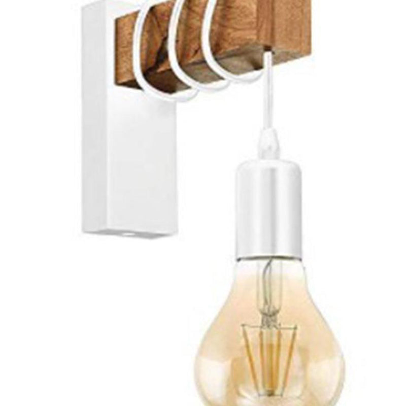 Contemporary Industrial Rectangular Square Base Wood Arm Glass 1-Light Wall Sconce Lamp For Bedroom