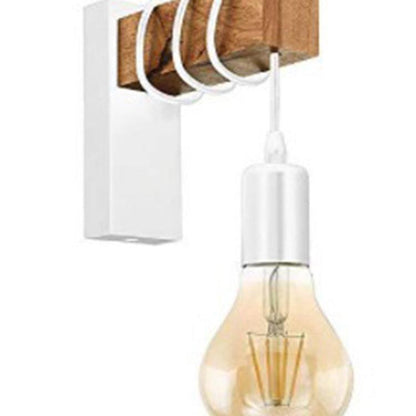 Contemporary Industrial Rectangular Square Base Wood Arm Glass 1-Light Wall Sconce Lamp For Bedroom