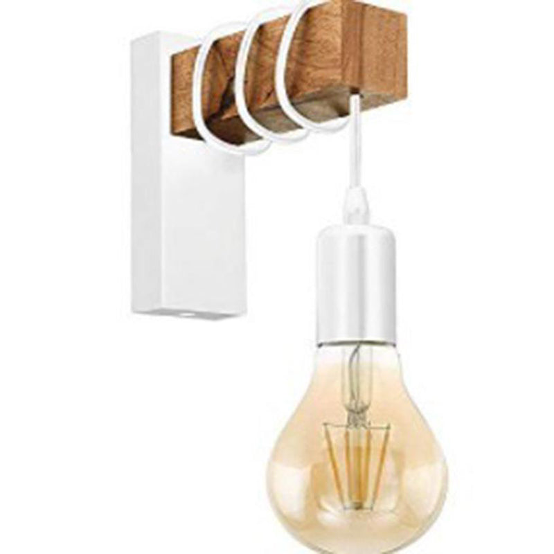Contemporary Industrial Rectangular Square Base Wood Arm Glass 1-Light Wall Sconce Lamp For Bedroom
