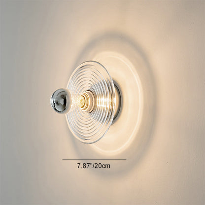 Modern Art Deco Colored Glass Stripes Round Disk Iron 1-Light Wall Sconce Lamp For Bedroom