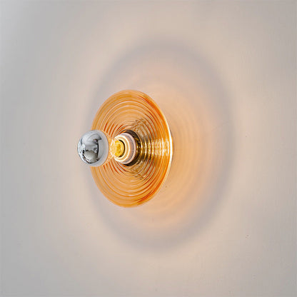 Modern Art Deco Colored Glass Stripes Round Disk Iron 1-Light Wall Sconce Lamp For Bedroom