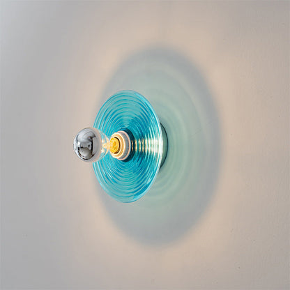 Modern Art Deco Colored Glass Stripes Round Disk Iron 1-Light Wall Sconce Lamp For Bedroom