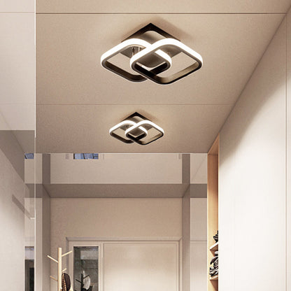 Contemporary Creative Double Square Round Iron Acrylic LED Semi-Flush Mount Ceiling Light For Bedroom