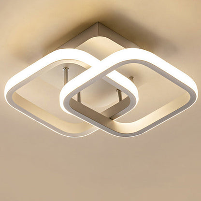 Contemporary Creative Double Square Round Iron Acrylic LED Semi-Flush Mount Ceiling Light For Bedroom