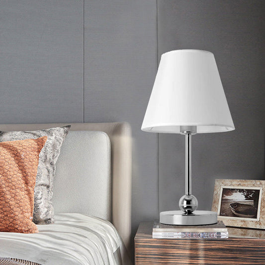 Modern Minimalist Fabric Drum Shape Metal Bead 1-Light Table Lamp For Bedroom