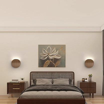 Modern Minimalist Wood Grain Curved Round Iron Aluminum LED Wall Sconce Lamp For Hallway