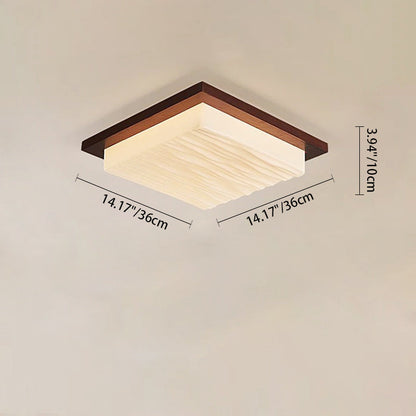 Traditional Japanese Acrylic Wood Base Rectangular Square Blocks Water Grain LED Flush Mount Ceiling Light For Hallway