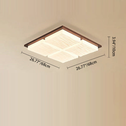Traditional Japanese Acrylic Wood Base Rectangular Square Blocks Water Grain LED Flush Mount Ceiling Light For Hallway