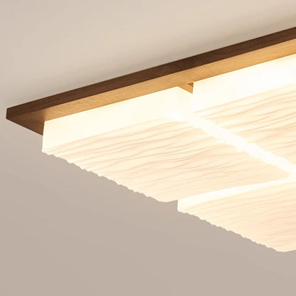 Traditional Japanese Acrylic Wood Base Rectangular Square Blocks Water Grain LED Flush Mount Ceiling Light For Hallway