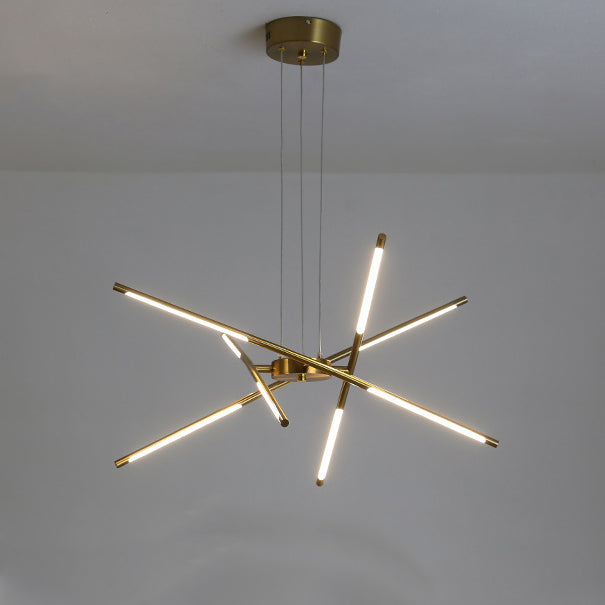 Contemporary Creative Long Strip Crossing Branches Hardware Acrylic LED Chandelier For Dining Room