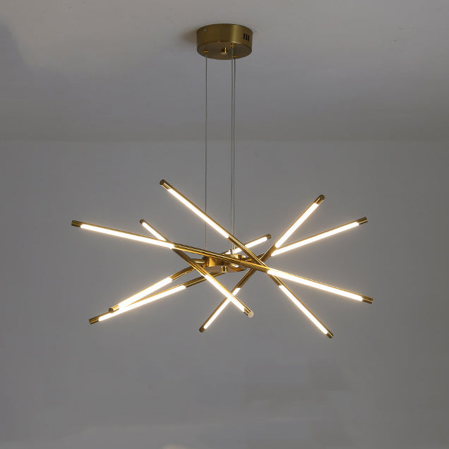 Contemporary Creative Long Strip Crossing Branches Hardware Acrylic LED Chandelier For Dining Room