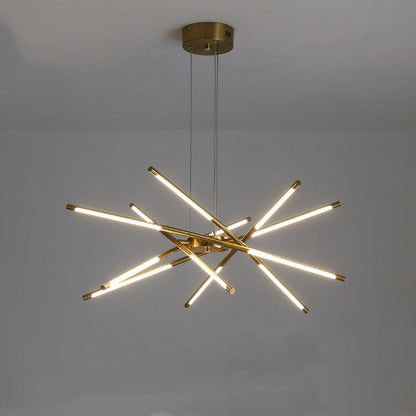 Contemporary Creative Long Strip Crossing Branches Hardware Acrylic LED Chandelier For Dining Room