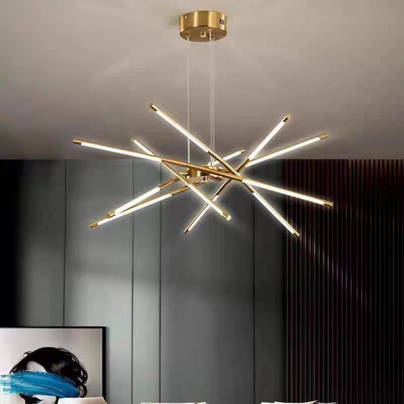 Contemporary Creative Long Strip Crossing Branches Hardware Acrylic LED Chandelier For Dining Room