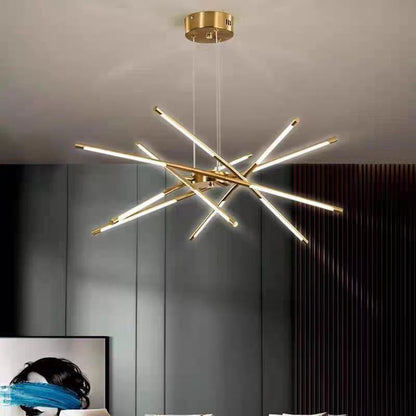 Contemporary Creative Long Strip Crossing Branches Hardware Acrylic LED Chandelier For Dining Room