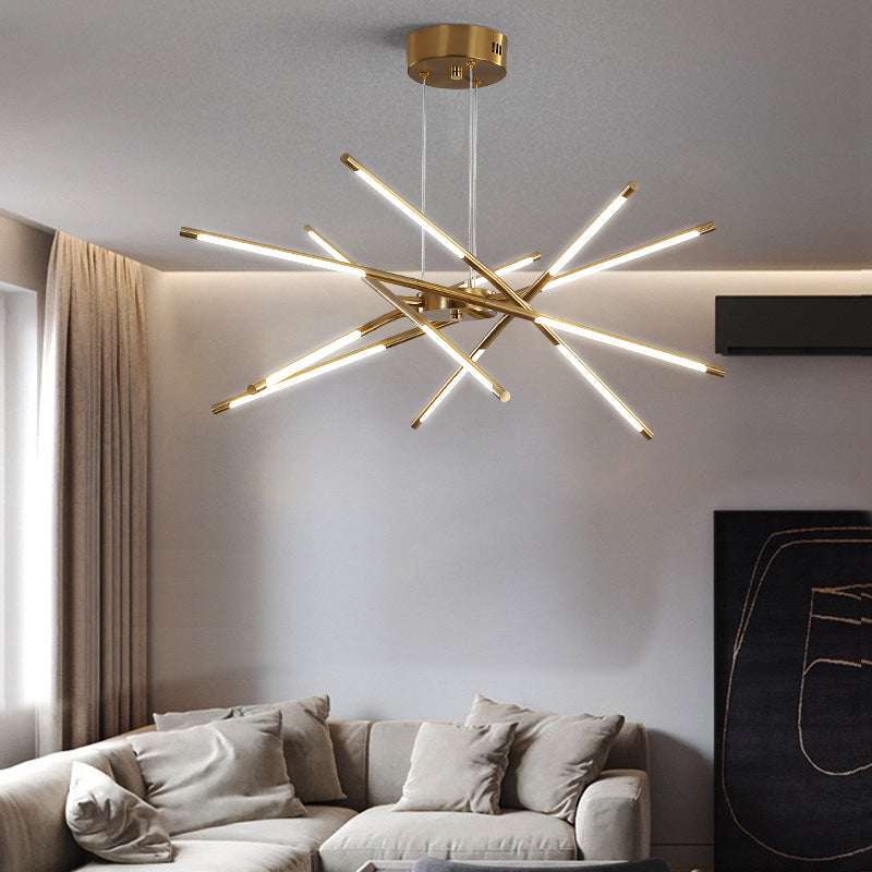 Contemporary Creative Long Strip Crossing Branches Hardware Acrylic LED Chandelier For Dining Room